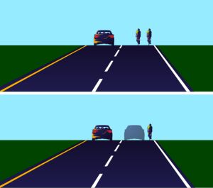 Motorist perception of bicyclist position and available passing space. [Graphic: Keri Caffrey]
